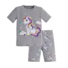 Roupa de Casa para Meninos Transfronteiriça Europeia e Americana Algodão Puro Costela Manga Curta Shorts Conjunto de Pijama Infantil de Comércio Exterior Cartoon para Meninas