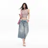 Calça cropped de Lyocell Tencel 100% bambu, estilo verão 2026, shorts jeans de perna larga estilo americano, comprimento três quartos, para mulheres
