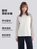 Directo de fábrica, top de algodón puro pesado para mujer de otoño e invierno con mangas raglán largas, colores contrastantes, cuello redondo, camiseta básica cómoda y versátil
