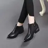 Botas de tornozelo baixas de bico fino versáteis estilo francês para o outono/inverno de 2026 para mulheres, botas Martin de couro macio com forro de lã, botas simples de couro macio para mulheres