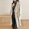 Casaco de Lã Dupla Face Feminino Novo Estilo Outono Inverno Solto Emagrecedor Lã Comprimento Médio Jaqueta Fina
