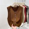 Colete Cardigan Tricotado Arco-Íris Estilo Europeu para Mulheres, Design Primavera 2026, Peça para Sobrepor, Colete Macio que Reduz a Idade
