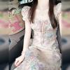 Vestido Floral Bordado Suave Estilo Francés de Verano 2026 para Mujer con Mangas Abullonadas, Corte Entallado, Elegante Vestido Largo
