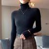 Suéter de cuello alto camisa básica para mujer otoño fino verde aguacate tejido cuello alto ajuste ceñido top interior ajustado