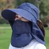 Chapéu de Sol Removível para Mulheres Verão Estilo Coreano Chapéu de Topo Vazio Aba Larga Anti-UV Chapéu de Sol para Ciclismo Chapéu com Máscara Facial