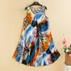 Vestido Colete de Algodão e Seda Plus Size Verão Novo Estilo Étnico Roupas Femininas Retrô Literário Estampado Sem Mangas Saia Longa