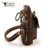 Bolsa de ombro de couro genuíno personalizada de fábrica para homens, bolsa pequena de couro Crazy Horse retrô para celular, bolsa de cintura pequena com cinto de desgaste reverso