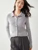 Suéter de Punto para Mujer con Cuello Polo de Cachemira Manga Larga Ajustado Diseño de Rayas Finas Suave Agradable para la Piel Versátil de Botones