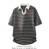 Camisa Polo Rayada Negra de Manga Corta Verano Retro Americano Marca de Moda Camiseta Corte Limpio Fresca Elegante Cuello Camisero Superior De Moda