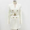 En Stock 2026 Estilo Celebridad Europea y Americana Elegante para el Trabajo Doble Botonadura Hebilla Metálica Cinturón Ajustado Vestido Traje