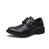 Zapatos de cuero transfronterizos de punta con hebilla, zapatos casuales de negocios de caña baja para hombre, zapatos formales ligeros de tira Monk, mocasines sin cordones, talla 46