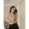 [Fabricante Original] Camiseta Slim e Sexy com Barriga de Fora de Manga Curta Novo Design Sexy de Gola Média Alta Top Tie-Dye