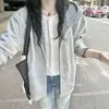 Moletom Feminino Huamian Composto Veludo Moda Transfronteiriça Novo Design com Capuz Costura Xadrez Jaqueta Solta Tendência