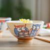 Tigela de arroz japonesa importada com coruja, esmalte sob a flor da libélula, utensílios de mesa de cerâmica, tigela de coelho de desenho animado, tigela infantil