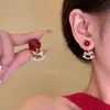 Pendientes Jinxiao HongyunRojo Perla Redonda Caballo Dorado Nuevo Chinoiserie Retro Nicho Año Nuevo Zodiaco Pendientes para Mujer