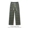 Pantalones Casuales de Cuadros de Pierna Ancha con Cordón Estilo Retro Americano Kuajing para Hombres y Mujeres, Pantalones Deportivos Originales Nuevos de Cuadros de Otoño