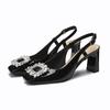 778-3 Tacón Grueso Tacones Altos Zapatos Mary Jane de Diamantes de Imitación para Mujer 2025 Sandalias de Verano para Mujer con Tacón Cuadrado Trasero Vacío