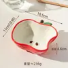 Conjunto Criativo Fofo de Tigela e Colher de Cerâmica com Frutas para Uso Doméstico, Tigelas Pequenas em Formato de Maçã, Banana e Pera para Café da Manhã e Tigelas de Sobremesa para Crianças
