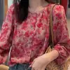 Camisa Dulce Floral Francesa Ligera Madura de Nicho para Mujer 2026 Cuello Redondo Manga Abullonada Estilo de un Hombro Estampada Larga