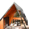 Venta directa del fabricante para casas de madera triangulares para camping al aire libre y vacaciones, diseño y construcción de cabañas de resort para hotel de alojamiento