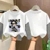 Camiseta de algodão puro de manga longa para meninas, estilo primavera e outono, corte solto, blusa base estilo duas peças falsas, gola redonda estilosa para meninas