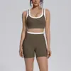 Novo Estilo Color Block Transfronteiriço Toque Nude Nylon Dupla Face Costas Bonitas Conjunto de Roupa de Yoga Justa Conjunto de Duas Peças Esporte Corrida Fitness