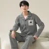 Pijama Antibacteriano 5A Masculino Primavera e Outono Algodão Manga Longa Casual Tamanho Grande Usável no Outono Antiácaro Roupa de Casa Masculina Conjunto