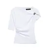 Estação Independente Exportação Europeia e Americana Atacado Verão 2025 Novidades Roupas Femininas Design Assimétrico em Nylon Tops Casuais Camisetas