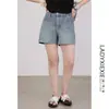 Shorts de Mezclilla para Mujer Verano 2025 Tendencia Versátiles Nuevos Streetwear Americano Cintura Alta Corte A Azul Shorts Elásticos