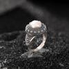 Anillo de plata de ley Yilu S925 con perla de agua dulce, estilo vintage desgastado, con flor de margarita, cuentas redondas huecas