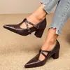 Zapatos de tacón alto de punta para otoño de 2026, tallas 40-43, con correas, talla grande, de tacón bajo para mujer, de corte bajo, de tacón alto, modernos y versátiles