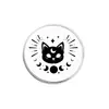 Broche misterioso estilo europeu e americano de gato preto com fases da lua, emblema metálico de desenho animado com tema escuro, pino de acessório de moda nicho
