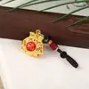 Acessório de chaveiro pingente com caractere "Fu" em liga metálica, chaveiro em liga metálica oca galvanizada, decoração de cata-vento étnico