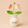 Plantas de tulipa em vaso feitas à mão em crochê transfronteiriças, vasos tecidos em fio, decorações de mesa com rosas artificiais