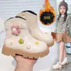 Botines Cortos de Princesa Beige Botas de Cuero para Niñas Botas Infantiles Suela Suave Antideslizantes Botas Individuales Niña Pequeña 2025 Nuevo Dos Algodón