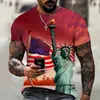 Exportação Transfronteiriça da Amazon Camiseta com Estampa Digital 3D da Bandeira Americana Tops Casuais de Verão Masculinos com Manga Curta