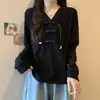 Camiseta de Manga Larga con Textura Estilo Nacional Chino Nuevo Talla Grande para Mujer, Nuevo Top Holgado Adelgazante para Mujer Verano 2025