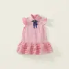 Vestido de bordado de estilo europeo y americano para niñas 2025 verano nuevo solapa manga corta falda de princesa venta al por mayor transfronteriza