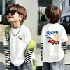 Camiseta de Manga Larga para Niños Primavera y Otoño 2026 Nueva 100% Algodón Infantil Cuello Redondo Elegante Falso Dos Piezas Casual para Niños Mayores