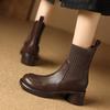 Botas calcetín de punto de oveja suave con costuras de lucha, muy texturizadas, con abrigo, 2024, botas cortas de cuero gruesas de tacón medio y punta redonda para mujer