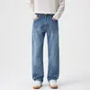 Calça jeans masculina 2026 outono e inverno novo estilo básica simples moderna lavada versátil caimento design stretch azul médio