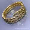 Versión de Gama Alta de la Marca Bv V Oro Pulsera Completa de Diamantes Serpiente, Pulsera Elástica Cabeza y Cola de Serpiente con Diamantes, Hecha a Mano con Grueso Chapado en Oro de 18K