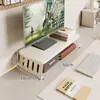 Soporte para computadora de escritorio para oficina en casa, con un elevador de monitor de doble capa y estantes de almacenamiento