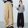 Pantalones de algodón lavado para mujer con pierna curva, nueva colección otoño 2026, 100% algodón con bolsillos laterales, adecuados para la oficina, con diseño de botón y estilo casual