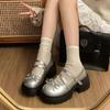 Sapatos Mocassins Redondos Versáteis JK com Sola Grossa e Salto Grosso para Mulheres Novos de Verão Estilo Britânico Retrô com Bico Baixo Mary Jane para Mulheres