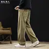 Pantalones Casuales de Pana de Algodón Puro de Peso Pesado 320g con Pierna Curva para Hombre Otoño Invierno Caqui Sueltos de Pierna Recta Talla Grande Pantalones Largos
