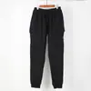 Calça Jogger Sweatpants Masculina de Cor Sólida com Ilha de Quatro Vias e Bolsos Duplos, Patch de Pedra Transfronteiriça, Outono, Tamanho Grande
