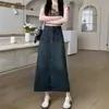 Falda de Mezclilla para Mujer, Línea A, Petite, Tallas Grandes, para Chicas Gorditas, Verano de Cintura Alta, con Abertura, Estilo Delgado, Falda Larga de Figura de Pera