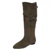 Botas altas de otoño con punta fina, hebilla, nuevo diseño adelgazante 2026, caña ancha, tacón bajo, botas largas elegantes y de moda para mujer