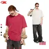 Camiseta Casual para Hombre de Algodón Puro con Mangas Raglán 260g Marca de Moda Urbana Retro Americana Lavada y Desgastada Manga Corta